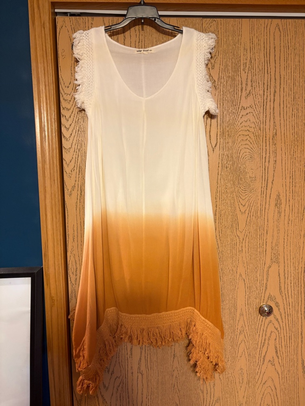 Indigo Thread Co. Cream & Mustard A-Line Ombre Boho Midi Dress NWOT